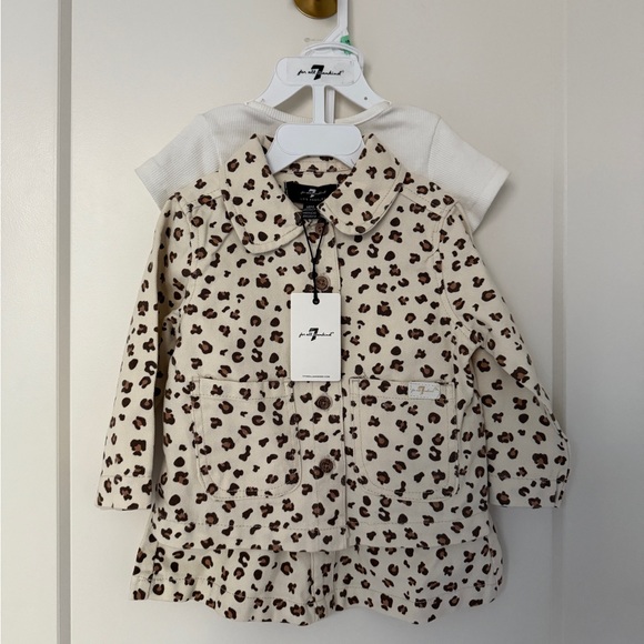 NWT 7 for All Mankind Leopard Denim Jacket and Skirt Fall Toddler Girl Set 18M - Picture 1 of 4